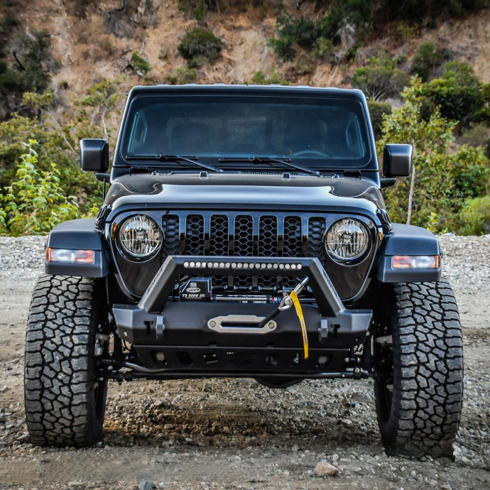 Westin WJ2 Stubby Front Bumper With LED Light Bar Mount Textured Black Steel Model 59-80085