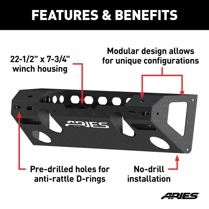 ARIES TrailChaser Jeep Wrangler JL, Gladiator Aluminum Front Bumper Center Section Model 2081004
