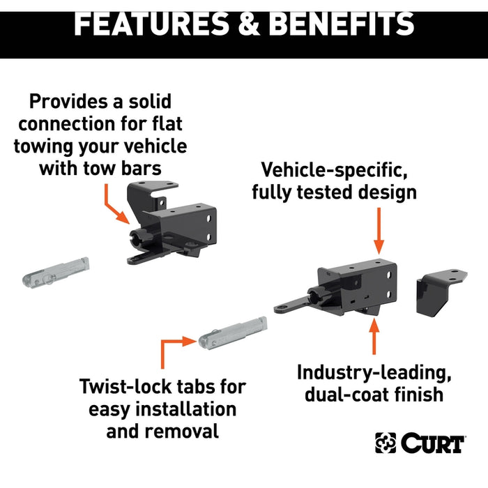 CURT Custom Tow Bar Base Plate Brackets for Dinghy Towing, Fits Select Ford Bronco with Standard Bumper Model 70147