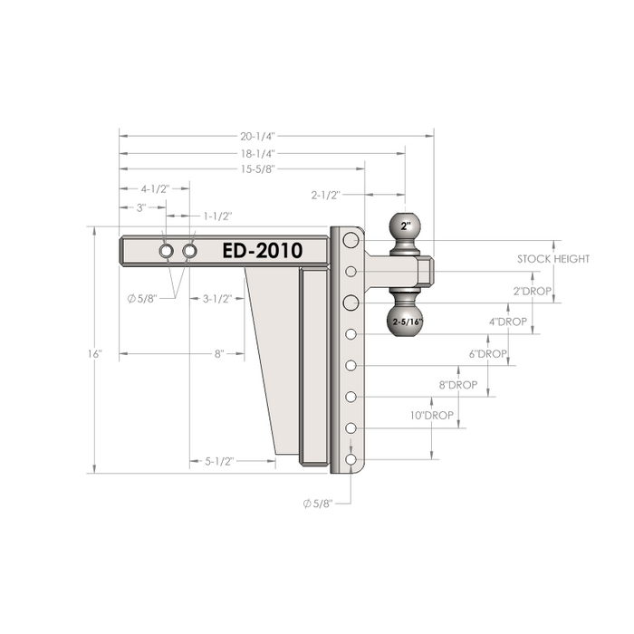 BulletProof Hitches 2.0" Extreme Duty 10" Drop/Rise Hitch Model ED2010