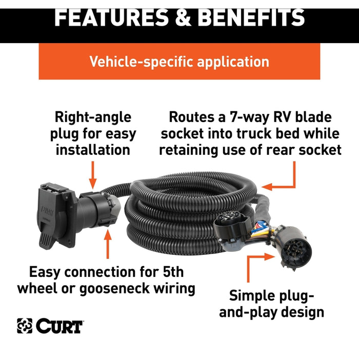 CURT 10-Foot Vehicle-Side Truck Bed 7-Pin Trailer Wiring Harness Extensions, Select Chevy, Dodge, Ford, GMC, Nissan, Ram, Toyota, 10-Pk Model 56000010