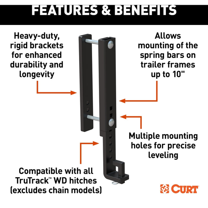 CURT TruTrack Heavy-Duty Adjustable Weight Distribution Hitch Support Brackets (2-Pack) Fits 10-Inch Trailer Frames - 17519 Model 17519