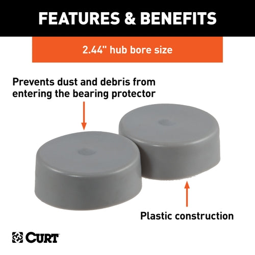 CURT 2.44-Inch Trailer Wheel Bearing Protector Dust Covers, 2-Pack Model 23244