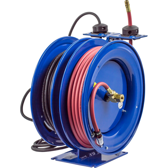 Coxreels Dual C Air-Electric Series Purpose Spring Rewind Reels 3/8 in. x 50 ft. - Quad Receptacle 12 AWG x 50 ft. - 20 Amps 300 PSI Hose Included Model C-L350-5012-B