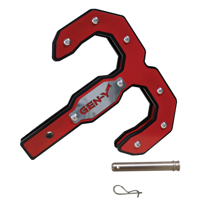GEN-Y Hulk 2.0 16K Tow Hook 2" Shank Black/Red with GH-099 Pin & GH-011 Clip Model GH-0070-R