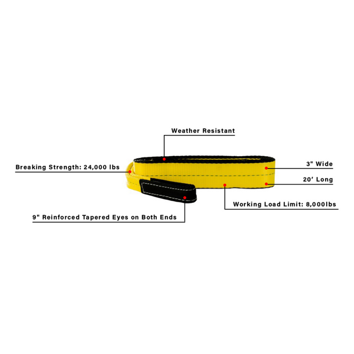 BulletProof Hitches Heavy Duty 3" Tow Strap Model HDTOWSTRAP