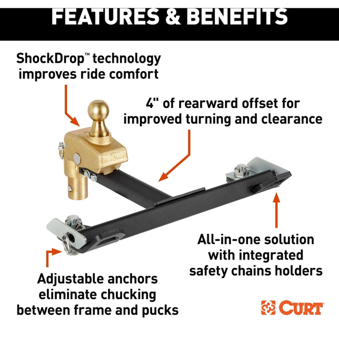 CURT RockerBall Multi-Fit OEM Puck System Gooseneck Ball with 4" Offset, Fits Select Chevrolet, Ford, GMC, Nissan, Ram Trucks Model 60668