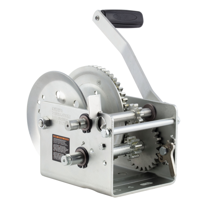 CURT Hand-Crank 2-Speed Winch, 2,600 lbs, 12.7:1 Low Gear Ratio, 10.6" Handle Model 29526