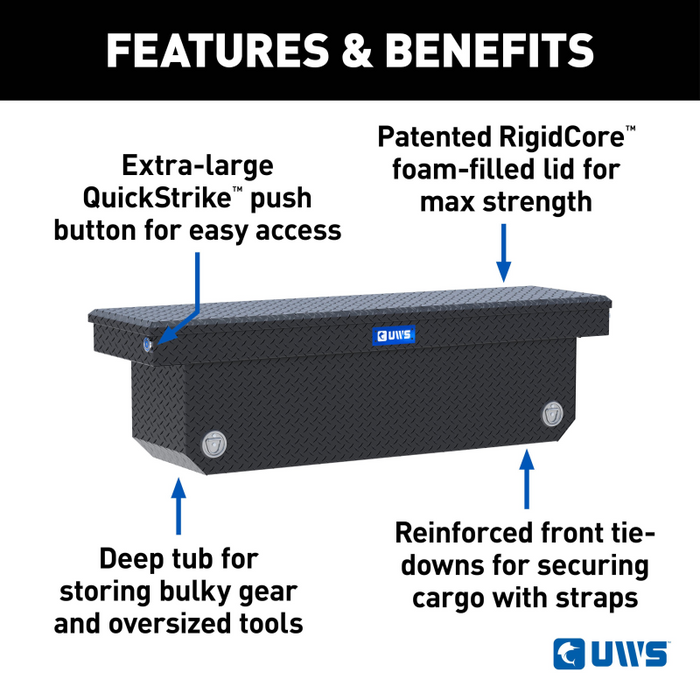 UWS 72" Matte Black Deep Angled Push Button Crossover Truck Tool Box Model TBSD-72-A-PB-MB