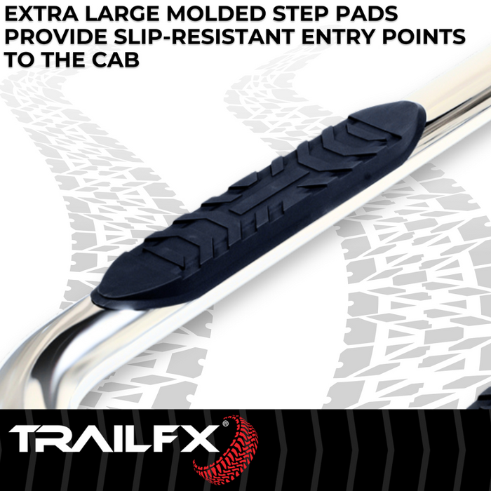 TrailFX 4" Oval Bent Step Nerf Bars W/ Step Pads Polished Stainless Steel Model A1019S