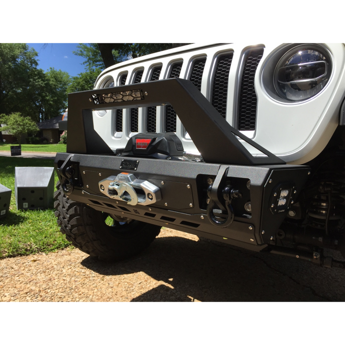 Bodyguard JL Front Bumper Stubby With Push Bar End Cap Light Cutouts No Camera Harness Or Pod Bare Metal Model 47077BNN