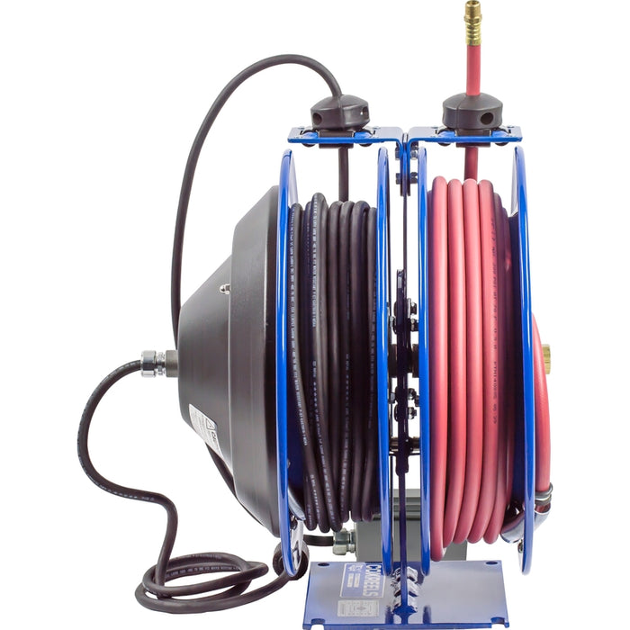 Coxreels Dual C Air-Electric Series Purpose Spring Rewind Reels 3/8 in. x 50 ft. - G.F.C.I. Receptacle - 12 AWG x 50 ft. - 13 Amps 300 PSI Hose Included Model C-L350-5012-F