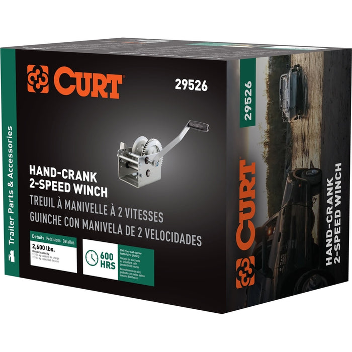 CURT Hand-Crank 2-Speed Winch, 2,600 lbs, 5.1:1 High, 12.7:1 Low Gear Ratio, 10.6" Handle Model 29526