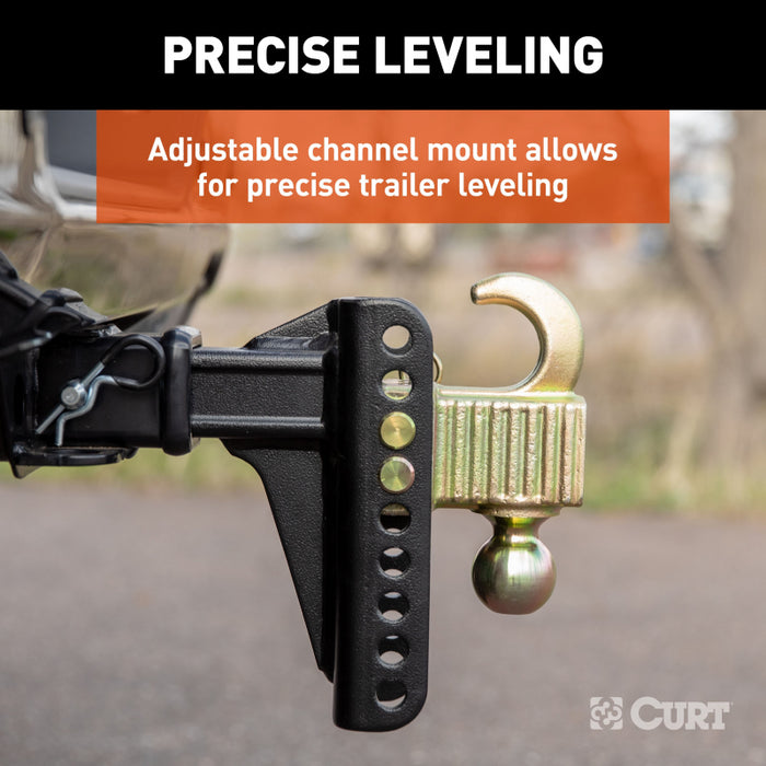 CURT Adjustable Channel Mount with Hook & Step Dual-Ball - 2" Shank, 14K, 6" Drop Model 45904