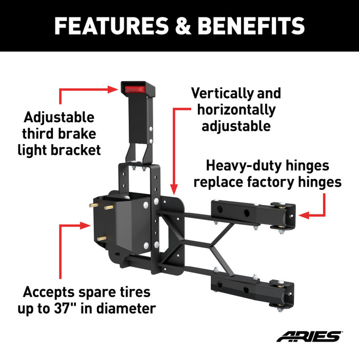 ARIES Jeep Wrangler JK Heavy-Duty Spare Tire Carrier Model 2563000