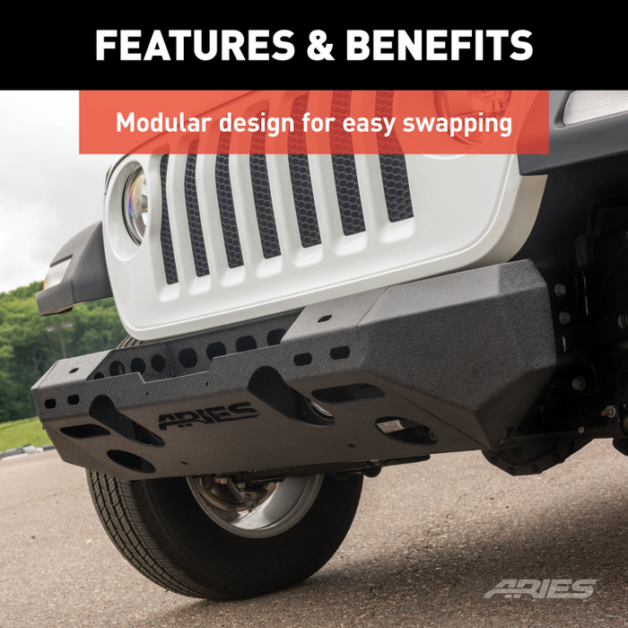 ARIES TrailChaser Jeep Wrangler JL, Gladiator Aluminum Front Bumper (Option 6) Model 2082074