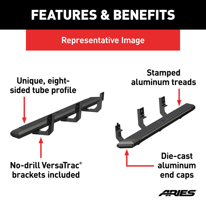 ARIES AdvantEDGE 5-1/2" x 85" Black Aluminum Running Boards Model 2556044
