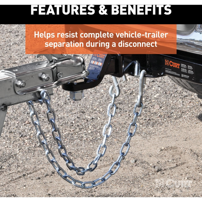 CURT 27-Inch Trailer Safety Chain with 3/8-In Snap Hook, 2,000 lbs Break Strength Model 80312