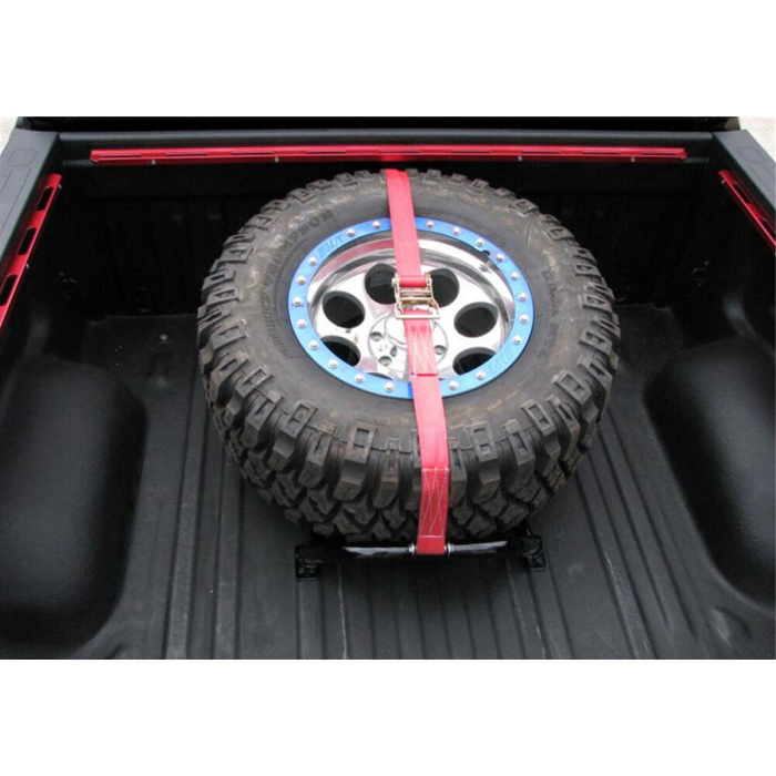 N-Fab Gloss Black Bed Mounted Tire Carrier w/ Red Strap Model BM1TCRD