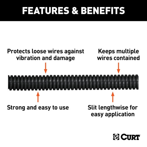 CURT 3/8-Inch Black Plastic Automotive Trailer Wire Protection Sleeve Wrap (1-Foot Increments) Model 59824