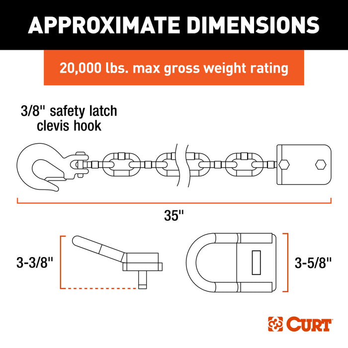CURT CrossWing 5th Wheel Safety Chain Assembly with Rail Anchors Model 16612