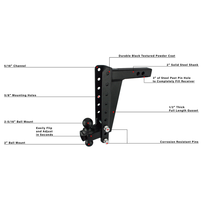 BulletProof Hitches 2.0" Heavy Duty 12" Drop/Rise Hitch Model HD2012