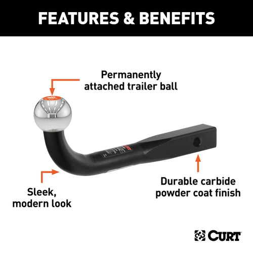 CURT Euro Trailer Hitch Mount with 2-Inch Trailer Ball, Fits 1-1/4-Inch Receiver, 3,500 lbs, 2-3/4-Inch Height Model 45552