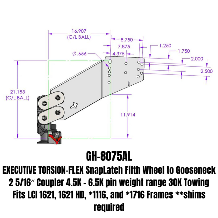 GEN-Y EXECUTIVE TORSION-FLEX Auto Latch Fifth Wheel to Gooseneck 2 5/16" Coupler 3.5K - 6.5K pin weight range 30K Towing Model GH-8075AL