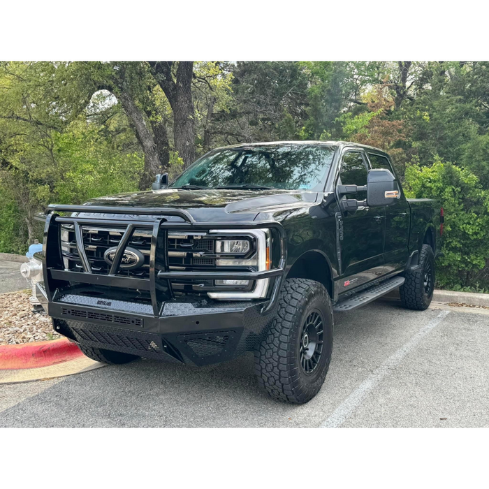 Bodyguard T2 Front Extreme - Sensor Cutouts Factory Fog Cutouts Winch Mount Skid Plate W/ Mesh Grille No Camera Harness Gloss Black Powder Coat Model EEF23BYWGMN