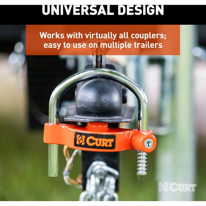 CURT 23090-KA Universal Trailer Coupler Lock, Bright Orange, Fits Couplers with 1-7/8", 2" or 2-5/16" Ball Diameter, Keyed Alike Model 23090-KA