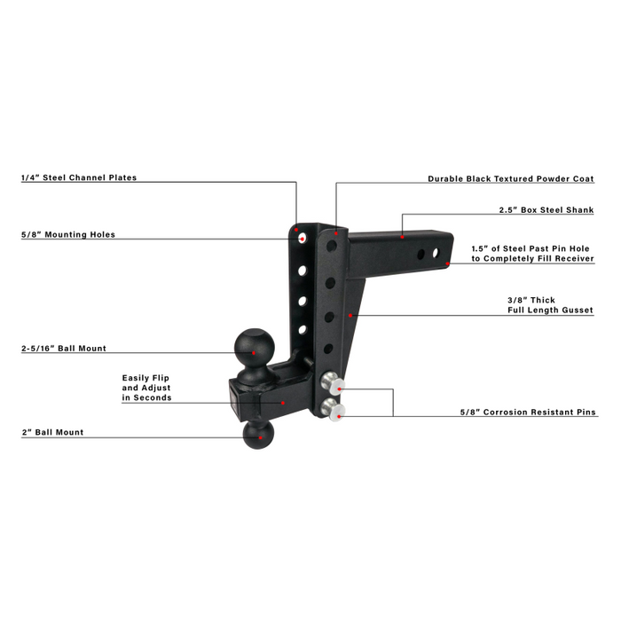 BulletProof Hitches 2.5" Medium Duty 6" Drop/Rise Hitch Model MD256