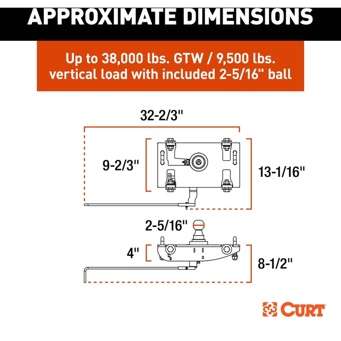 CURT PowerHaul Double Lock Gooseneck Hitch, Fits Select Ram 2500, 3500 Model 60705
