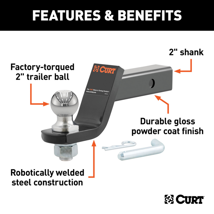 CURT Loaded Ball Mount with 2" Ball, Imported (2" Shank, 7,500 lbs., 4" Drop) Model 45856