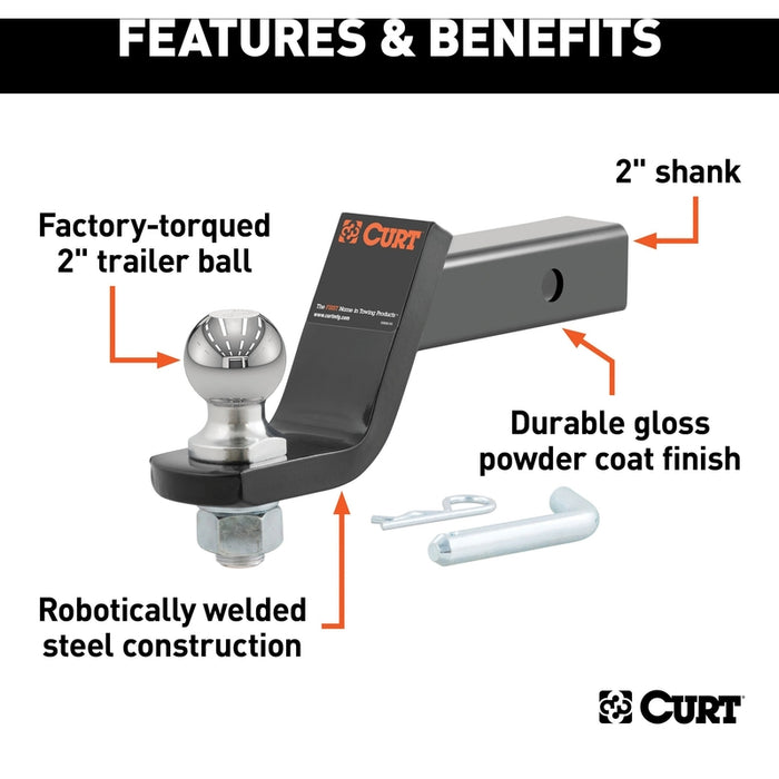 CURT Trailer Hitch Mount with 2-Inch Ball & Pin, Imported, Fits 2-In Receiver, 7,500 lbs, 4-Inch Drop Model 45856