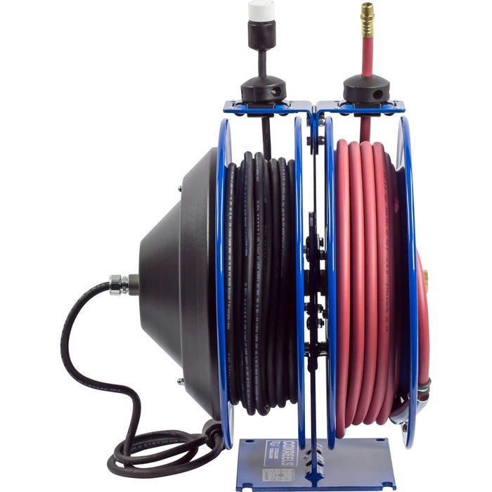 Coxreels Dual C Air-Electric Series Purpose Spring Rewind Reels 3/8 in. x 50 ft. - Single Industrial Receptacle - 16 AWG x 50 ft. - 13 Amps 300 PSI Hose Included Model C-L350-5016-A
