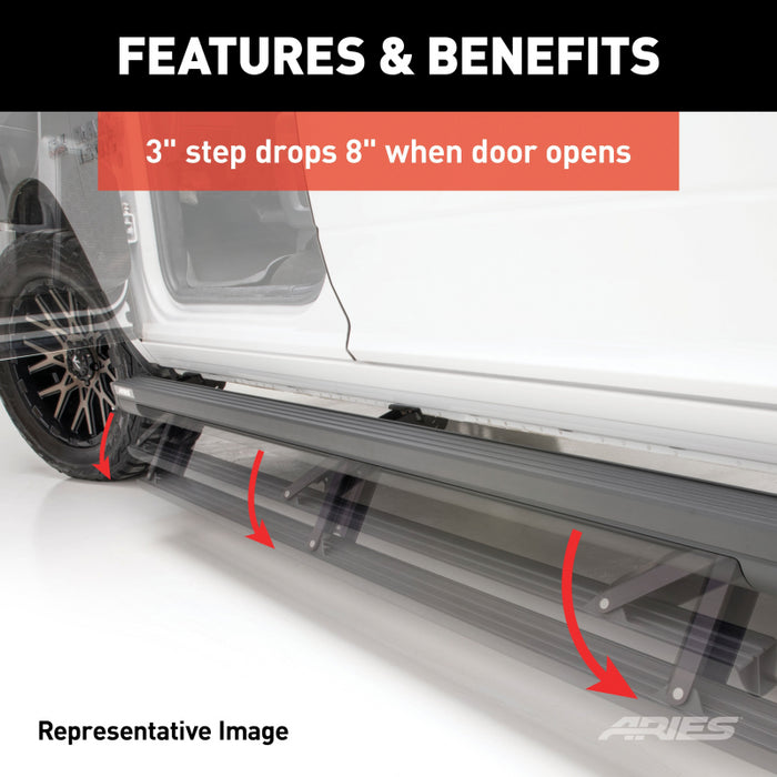 ARIES ActionTrac 69.6" Powered Running Boards, Select Jeep Wrangler JL Model 3036571