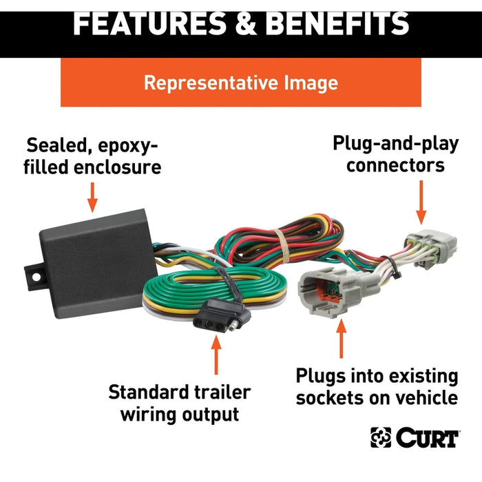 CURT Vehicle-Side Custom 4-Pin Trailer Wiring Harness, Fits Select Ford Transit 350 Dual Rear Wheel Model 56548