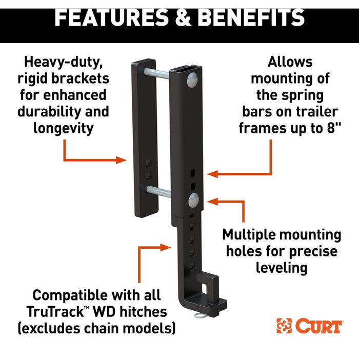 CURT TruTrack Heavy-Duty Adjustable Weight Distribution Hitch Support Brackets (2-Pack) Fits 8-Inch Trailer Frames - 17518 Model 17518