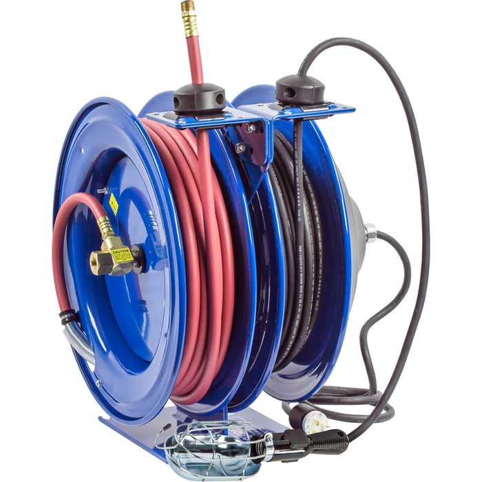 Coxreels Dual C Air-Electric Series Purpose Spring Rewind Reels 3/8 in. x 50 ft. - Incandescent Cage Light - 16 AWG x 50 ft. - 13 Amps 300 PSI Hose Included Model C-L350-5016-E