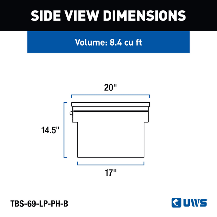 UWS 69" Truck Tool  Box - Low Profile, Pull Handles Model TBS-69-LP-PH-B