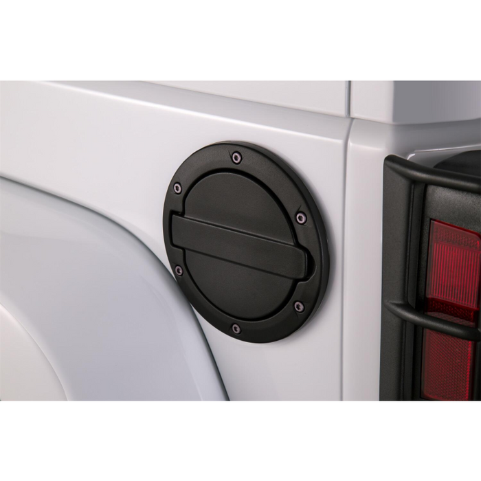 AMP Research Alloy Fuel Door, Black Aluminum - 07-18 Jeep Wrangler JK, 2 dr/4 dr Model 73000-01A