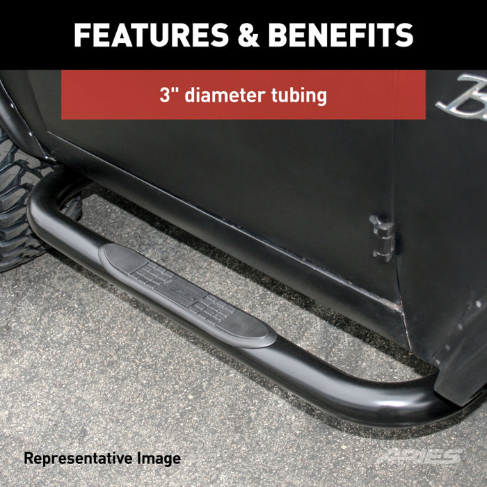 ARIES 3" Round Black Steel Side Bars, Select Jeep Wrangler JK Model 35800