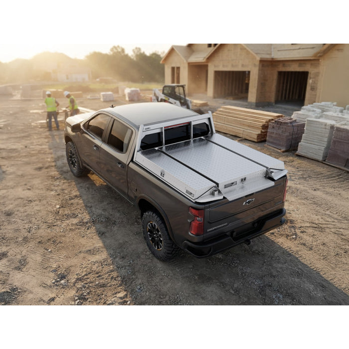 Highway Products Pickup Pack, w/ Diamond Plate Lid, w/ Smooth Aluminum Base, w/ Open Post Headache Rack Model 39203NFPN