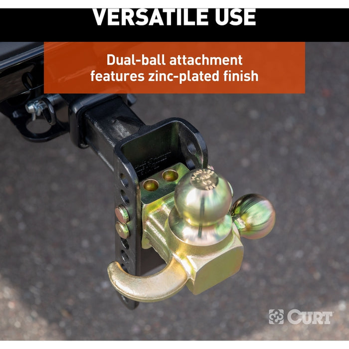 CURT Adjustable Trailer Hitch Ball Mount, Tow Hook Step, 2-Inch Receiver, 6-Inch Drop, 2 and 2-5/16-Inch Balls, 14,000 lbs Model 45904