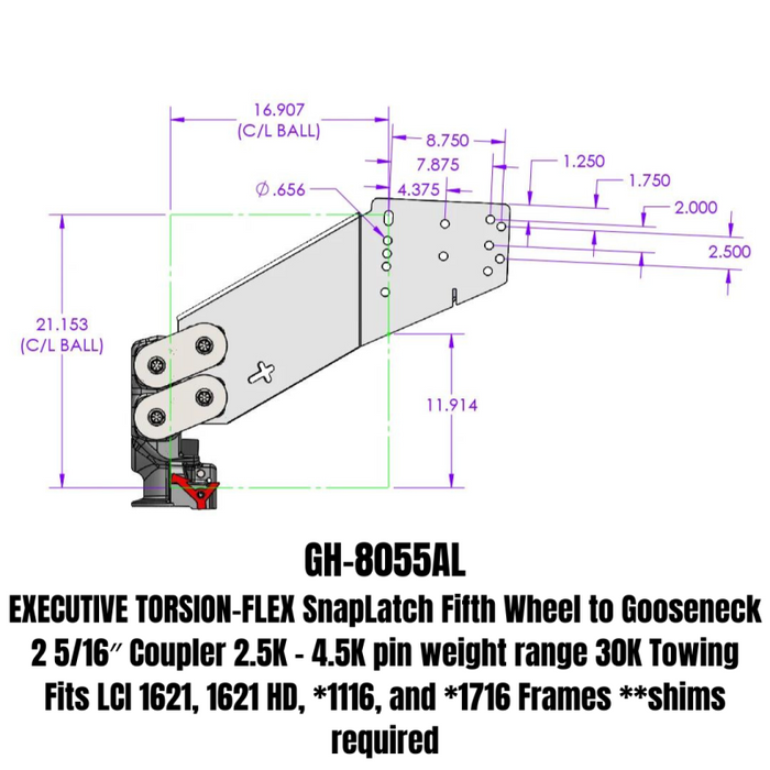 GEN-Y EXECUTIVE TORSION-FLEX Auto Latch Fifth Wheel to Gooseneck 2 5/16" Coupler 1.5K - 4.5K pin weight range 30K Towing Model GH-8055AL