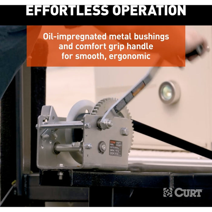 CURT Hand-Crank 2-Speed Winch, 3,800 lbs, 5.1:1 High, 15.8:1 Low Gear Ratio, 9.6" Handle Model 29538