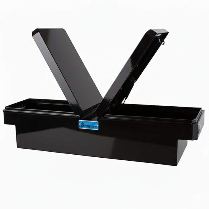 Merritt Gull Wing Crossover Tool Box Extra Wide Smooth Aluminum Gloss Black 16"H x 26"D x 70"L Full Size Trucks Model 710711-223
