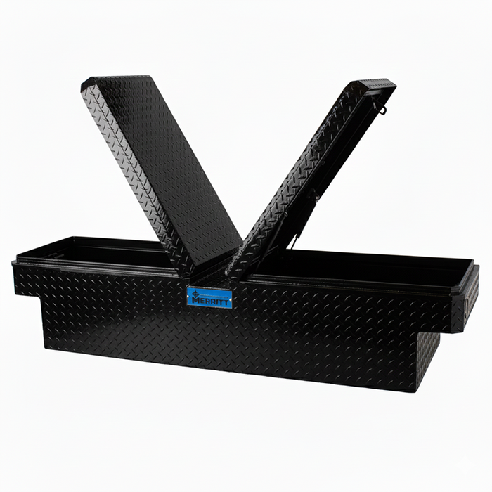 Merritt Gull Wing Crossover Tool Box Standard Depth Diamond Tread Aluminum Gloss Black 14"H x 20"D x 60"L Mid Size Trucks Model 710713-113