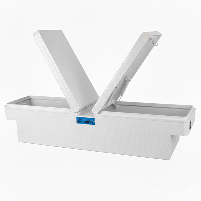 Merritt Gull Wing Crossover Tool Box Standard Depth Diamond Tread Aluminum White 14"H x 20"D x 60"L Mid Size Trucks Model 710713-115