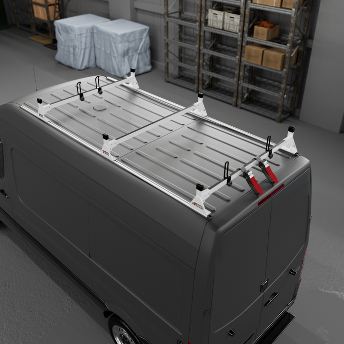 Vantech 3-Bar White Aluminum Ladder Rack System Mercedes Sprinter 2007-current High Roof Model H2666W